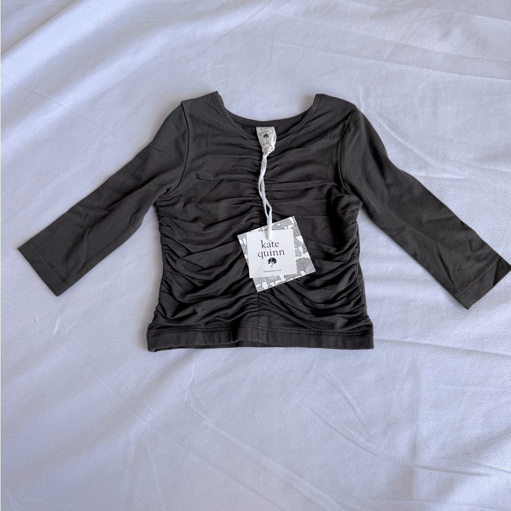 Kate Quinn Organic Bamboo Ruched Long Sleeve 6-12 months olive green NEW organic